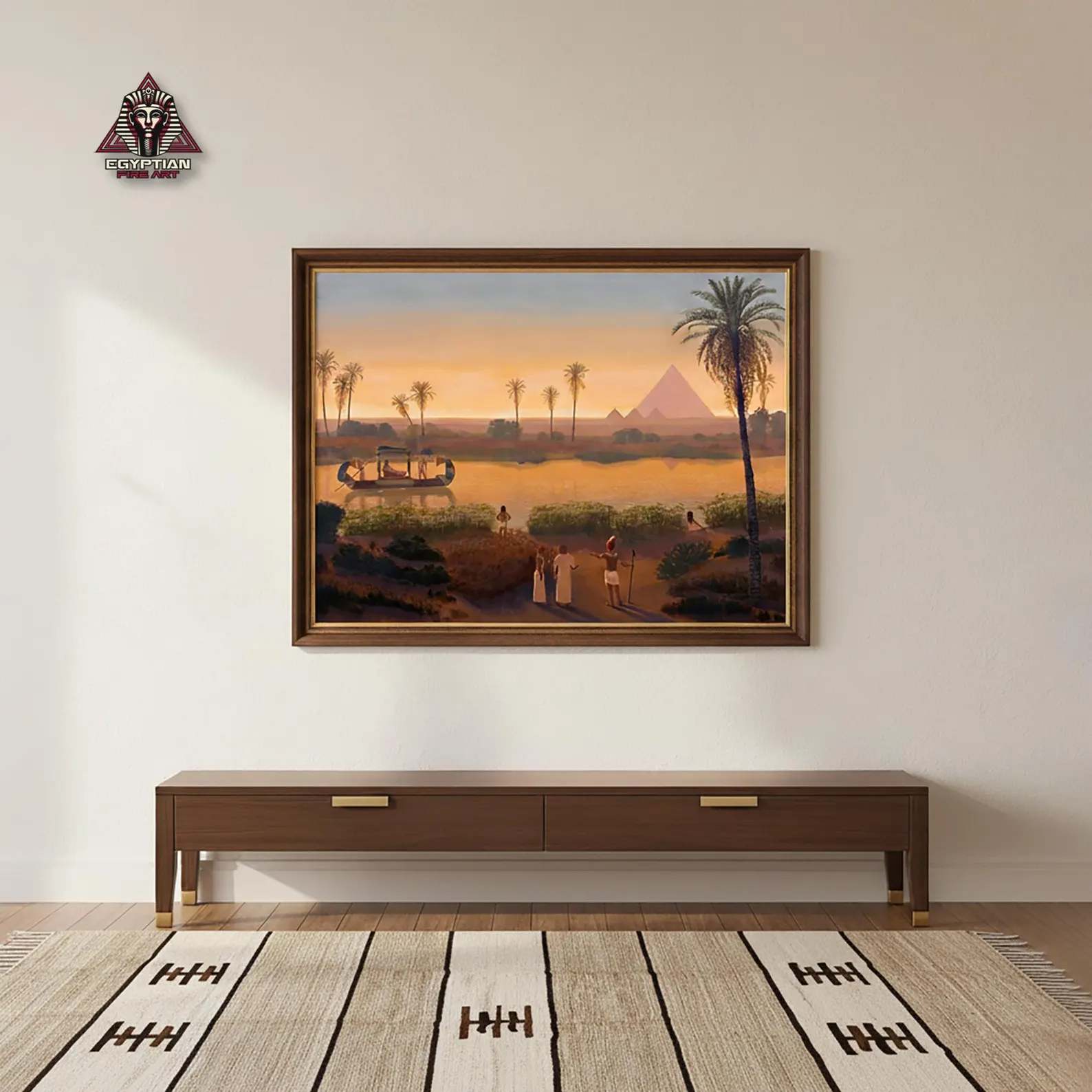 Sunset On The Nile At Giza Pyramids - Ancient Egypt Sunset On The Nile At Giza Pyramids - Ancient Egypt - Egyptian Art - Hand Painted Oil Painting On Canvas