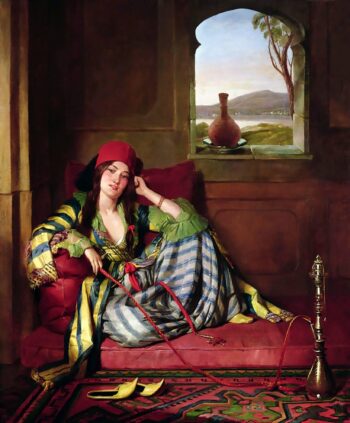 Arabian Girl With Hookah - Hand Painted Oil Paintings On Canvas