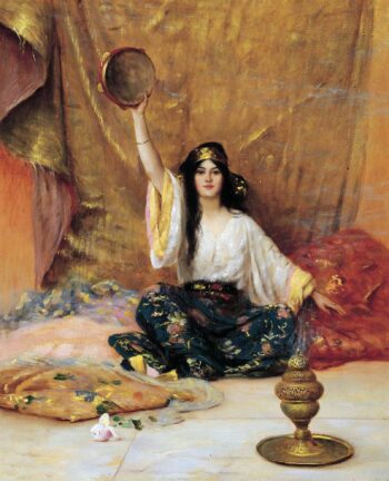 Arabian Pretty Girl Playing Music - Hand Painted Oil Painting On Canvas