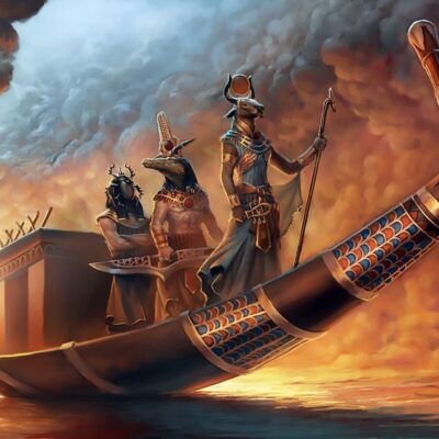 Gods Of Ancient Egypt On The Solar Barge - Hand Painted Oil Paintings On Canvas