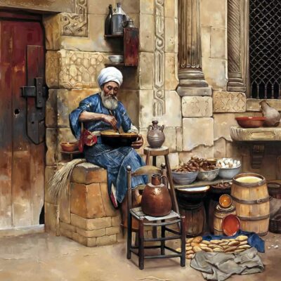 Street Merchant In Cairo - Hand Painted Oil Paintings On Canvas
