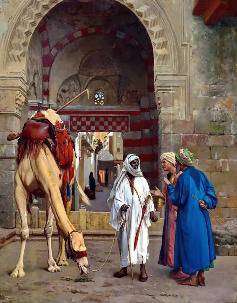 Arab Men And The Camel - Hand Painted Oil Painting On Canvas