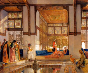 Arabian Lady Receiving Visitors - The Reception - Hand Painted Oil Painting On Canvas