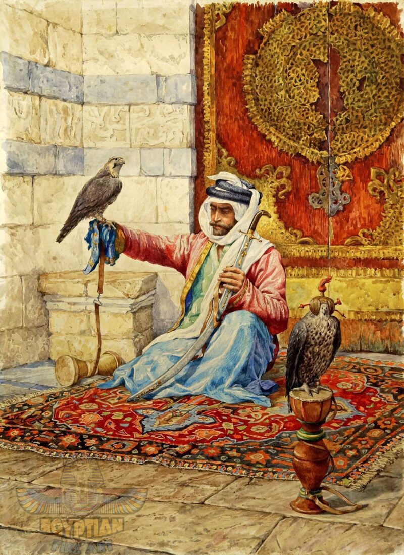 Arab Falconer  - Hand Painted Oil Painting On Canvas