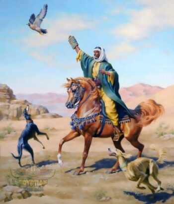 Arab Hunter With His Hawk and Saluki Dogs - Hand Painted Oil Painting On Canvas