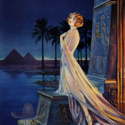 Egyptian Queen And The Pyramids At Night - Hand Painted Oil Painting On Canvas