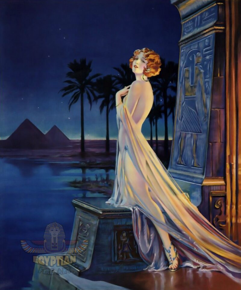 Egyptian Queen And The Pyramids At Night - Hand Painted Oil Painting On Canvas