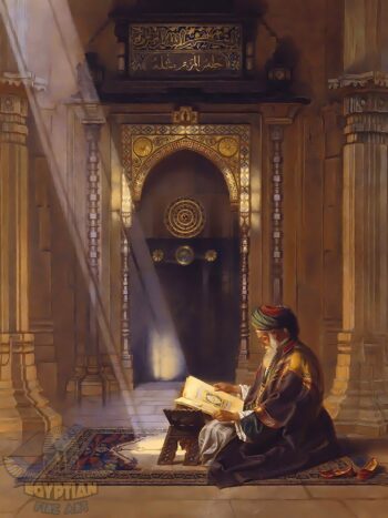 Reading The Holy Quran Inside The Mosque - Hand Painted Oil Painting On Canvas