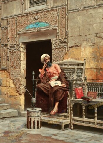 The Scribe with his Books and Hookah - Hand Painted Oil Painting On Canvas