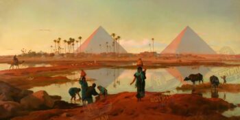Giza Pyramids Landscape - Hand Painted Oil Painting On Canvas
