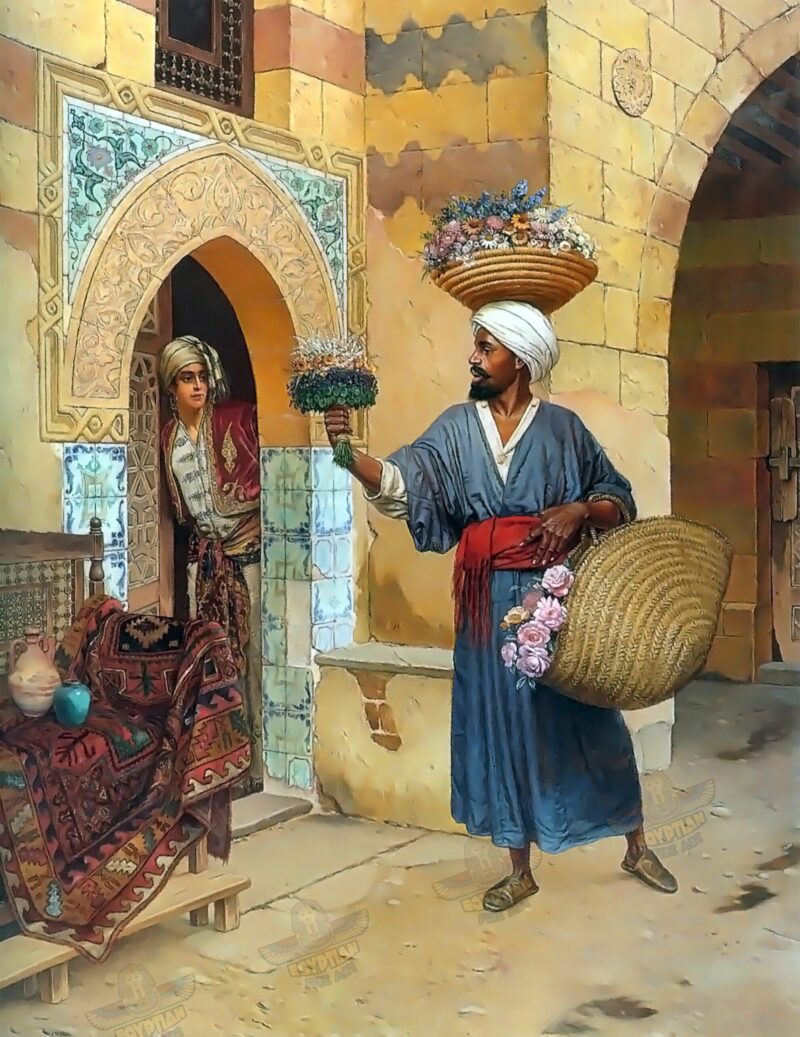 Arabic Flowers Seller - Hand Painted Oil Painting On Canvas