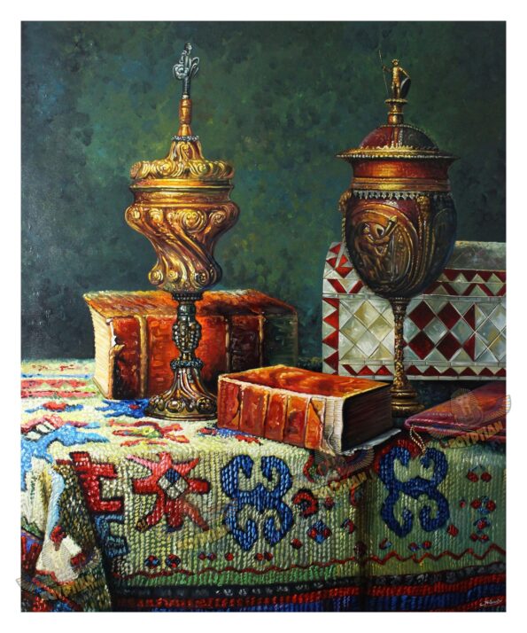 Books Still Life Painting - Arabic Still Life - Realistic Still Life - Hand Painted Oil Painting On Canvas