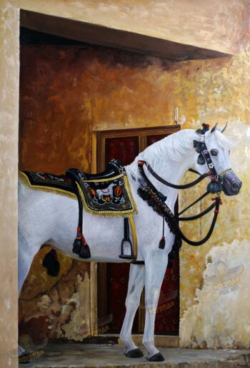 White Arabian Horse - Hand Painted Oil Painting On Canvas