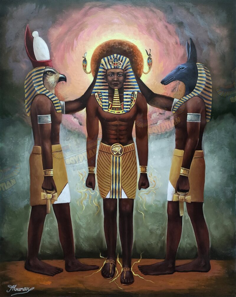 Horus And Set Gods Blessing King Ramesses III - Hand Painted Oil Painting On Canvas